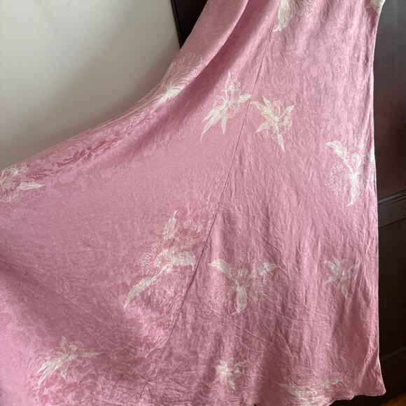 VETTERMAN Wasche Vintage Pink & White Silk Jacquard Midi Nightgown Slip 42 / 12 - Picture 3 of 9